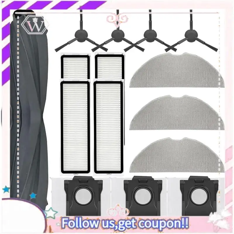

A50F-Main Side Brush Hepa Filter Replacement Kit For Mova S10 Plus Robot Vacuum Accessories Mop Pad Dust Bag Included