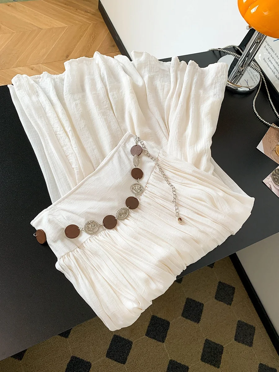 Bohemian Style Ice Silk Cotton Long Skirt Women's Thin Half-length Summer Skirts A-line High-waist Gathered Travel Casual