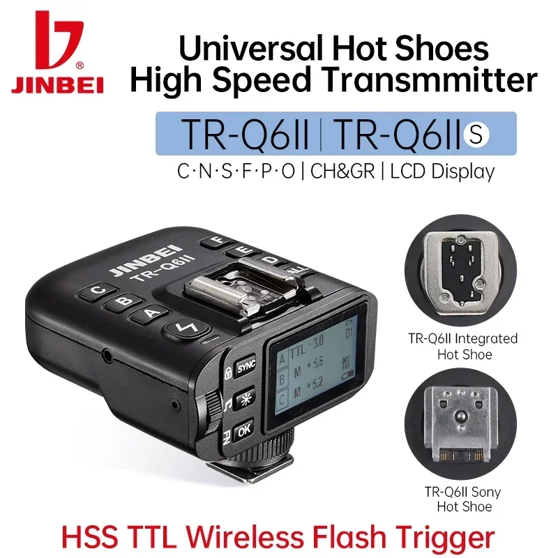 JINBEI TR-Q6II HSS TTL Trigger Wireless Flash Transmmitter Remote Control for Canon Nikon Sony Olympus Fuji Panasonic