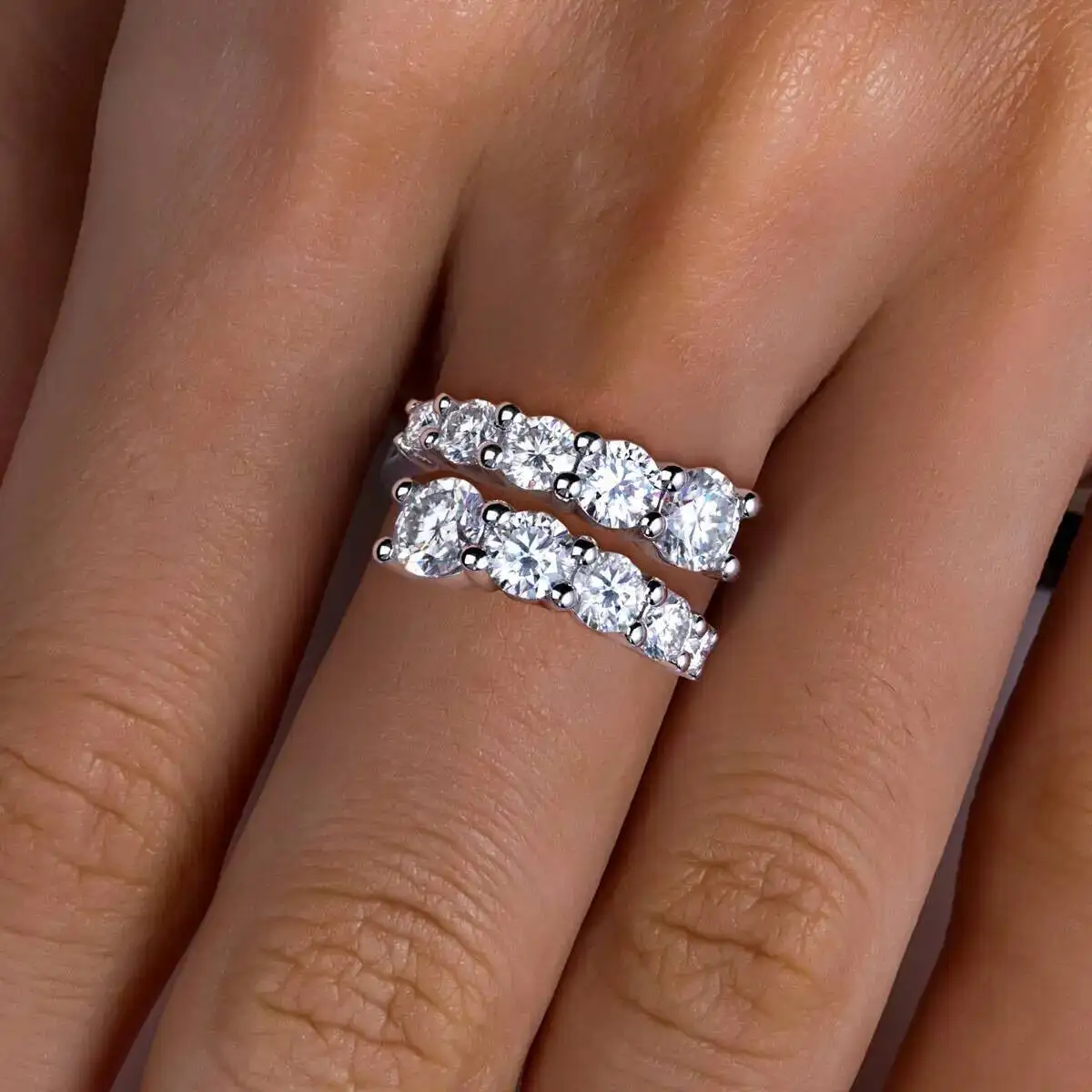 TY 925 Silver Moissanite Rings Woman Bands 10 Stones Sparkling Diamond Twist Shank Wedding Ring Engagement Jewelry