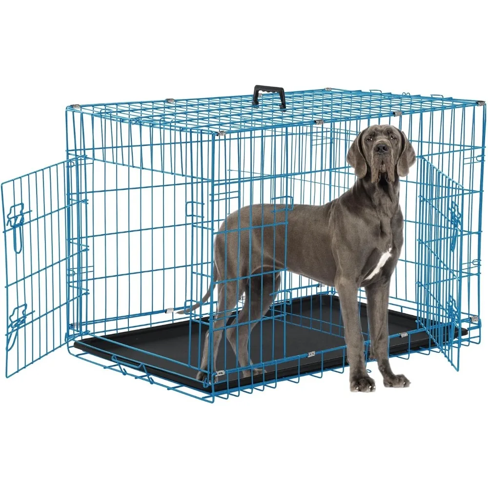 

Genoro 48" Foldable Dog Kennel - Double Door Crate w/Leak-Proof Tray & Divider, Portable & Collapsible Metal Dog Cage for Large