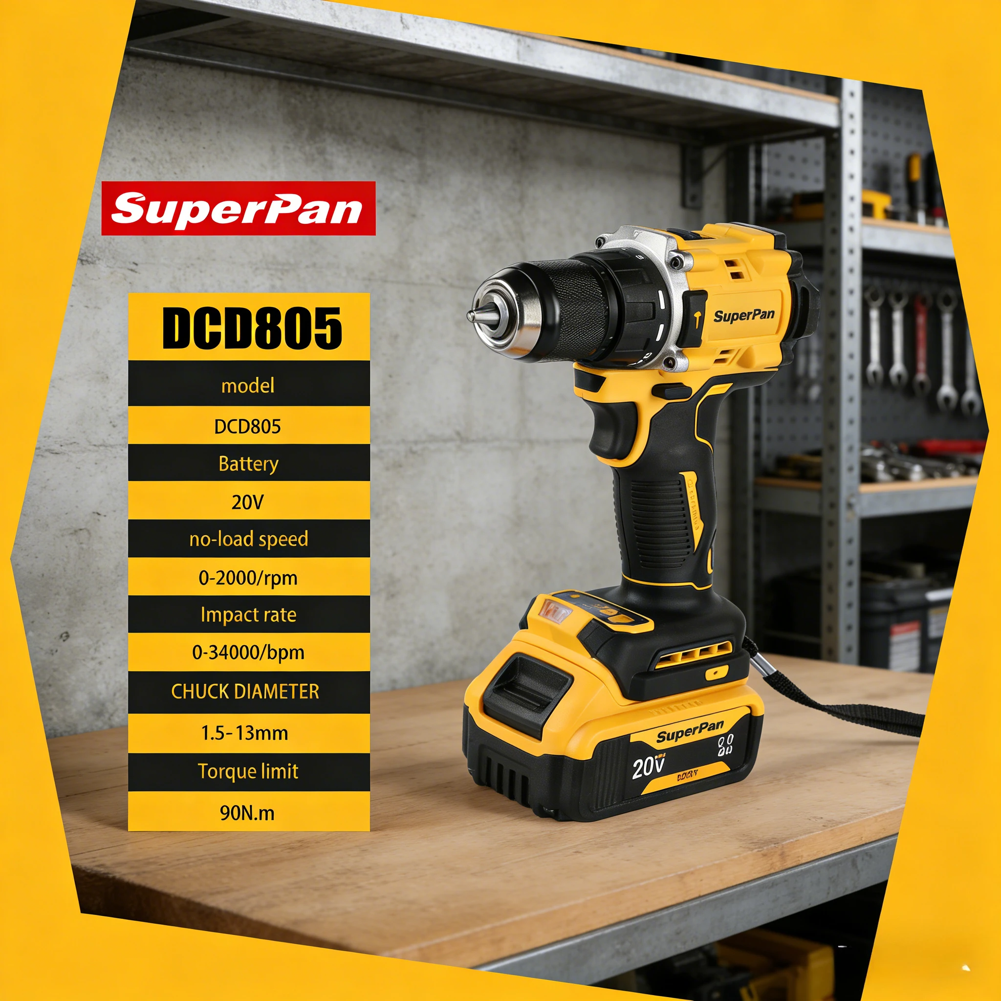 

Мини-дрель SuperPan SP805, беспроводная, эргономичная, для комфортной работы, домашний инструмент, совместима с аккумулятором Dewalt 20V.