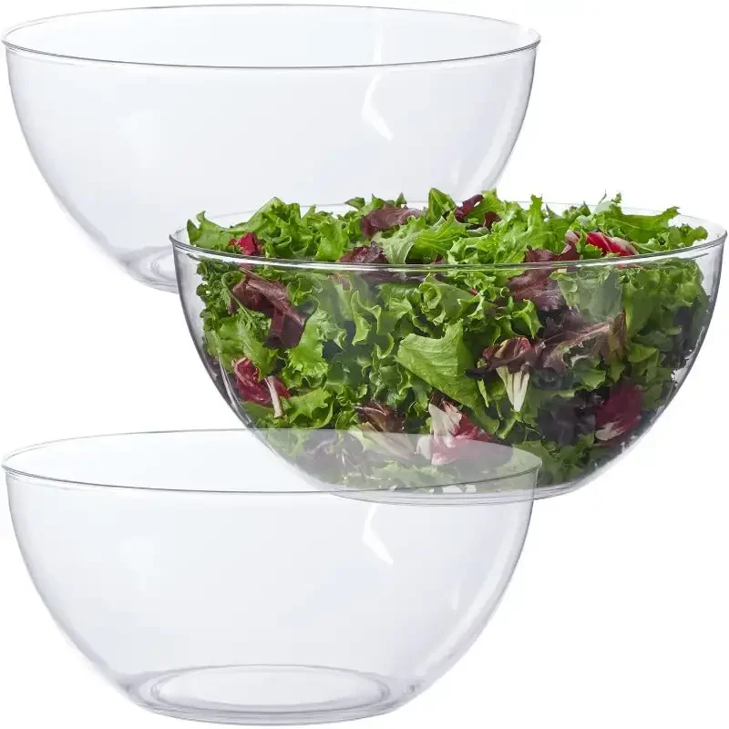 Vista Clear Plastic Salad and Serving 10-inch Bowls | set of 3 | Reusable, Made in the USA | 135 oz. capacity