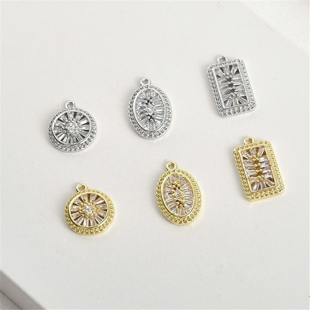 Sparkling Zircon Pendant 14k Real Gold Color Retention Round Oval Rectangular DIY Handmade Necklace Bracelet Accessories
