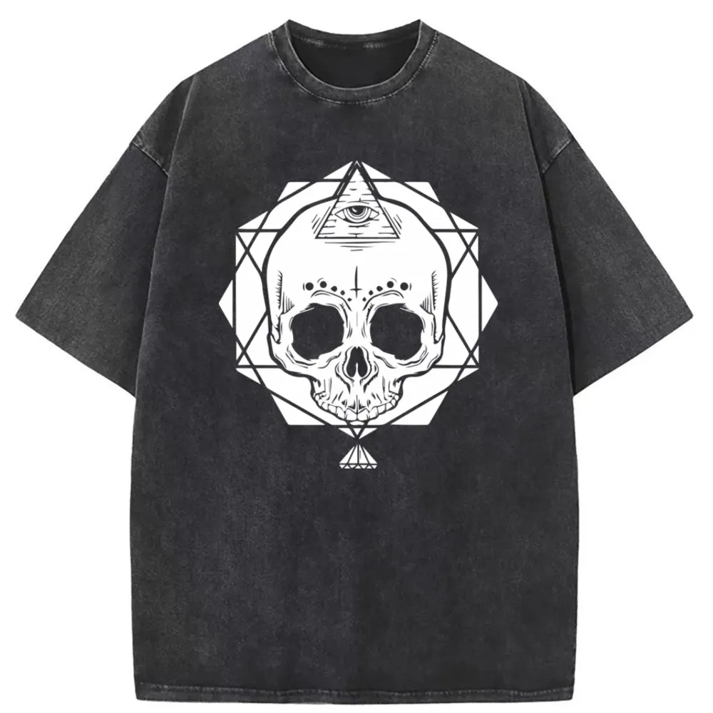 White Skull  Washed Tshirt 2023 Newest Classic Skull T Shirt for Men Sweatshirts Long Sleeve Coupons Men Thanksgiving Day Shirt