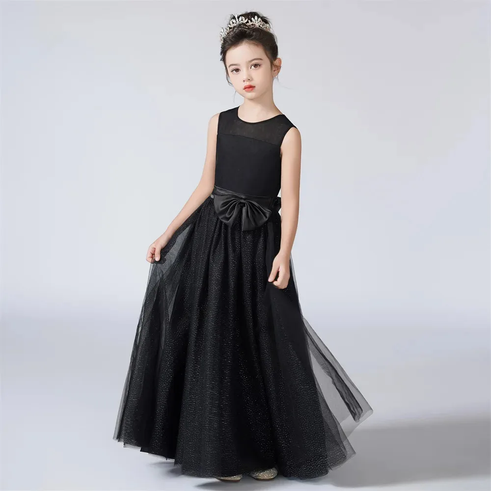 KYDYNQJ 2024 Shiny Tulle Junior Bridesmaid Dresses Sleeveless Flower Girl For Wedding O Neck Kids First Communion For Teens