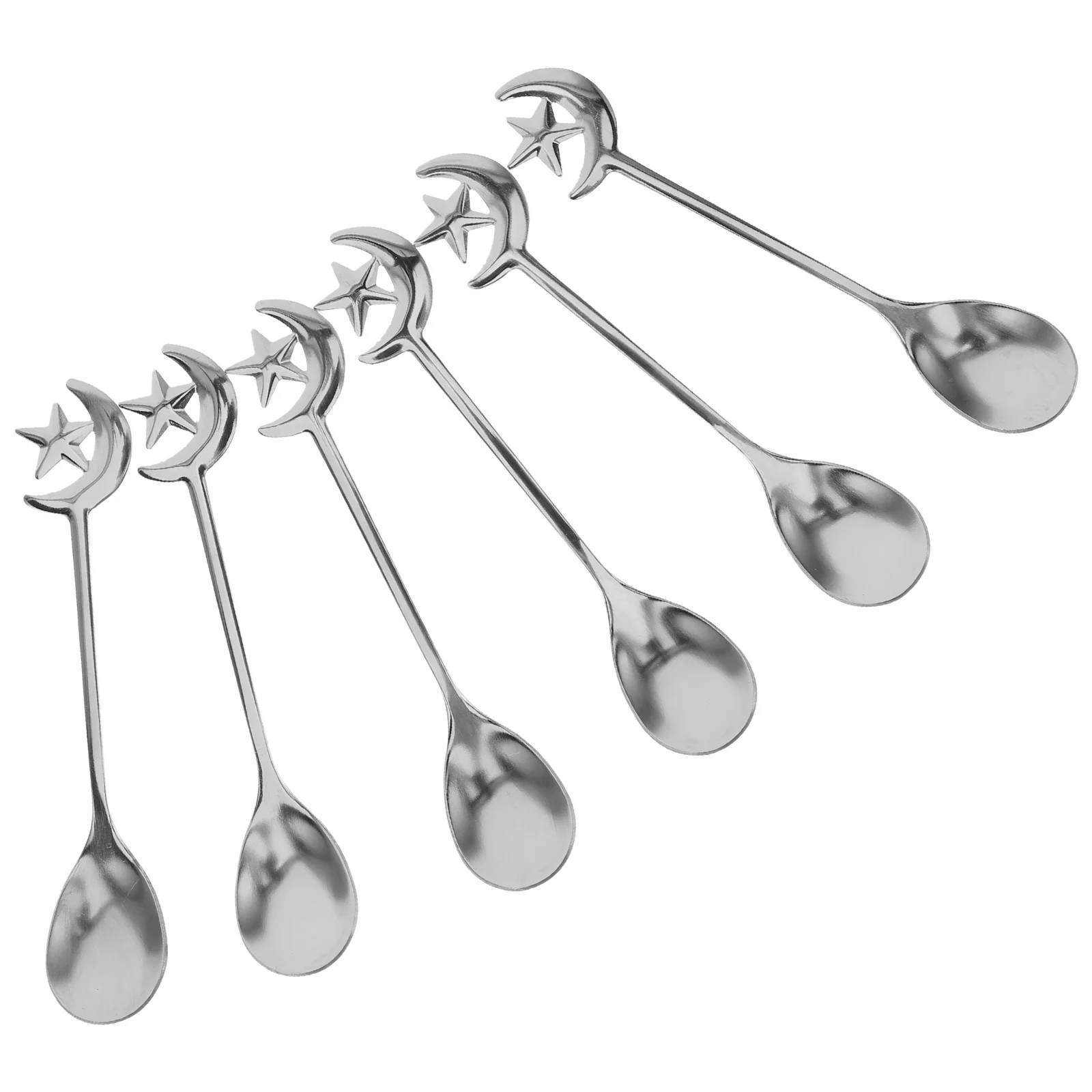 

6Pcs Stainless Steel Coffee Spoons Star Moon Design Mini Teaspoons for Mixing Dessert Tea Party Ice Cream Dessert Spoons