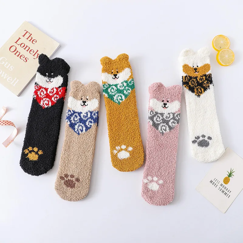 New multi-color cartoon cute animal socks winter coral velvet sleep socks for women thickened warm and breathable floor socks