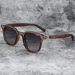 Square Frame Sun Glasses Wood Grain Sunglasses for Women and Men UV Protection Street Photography Shades Cycling Eyewear