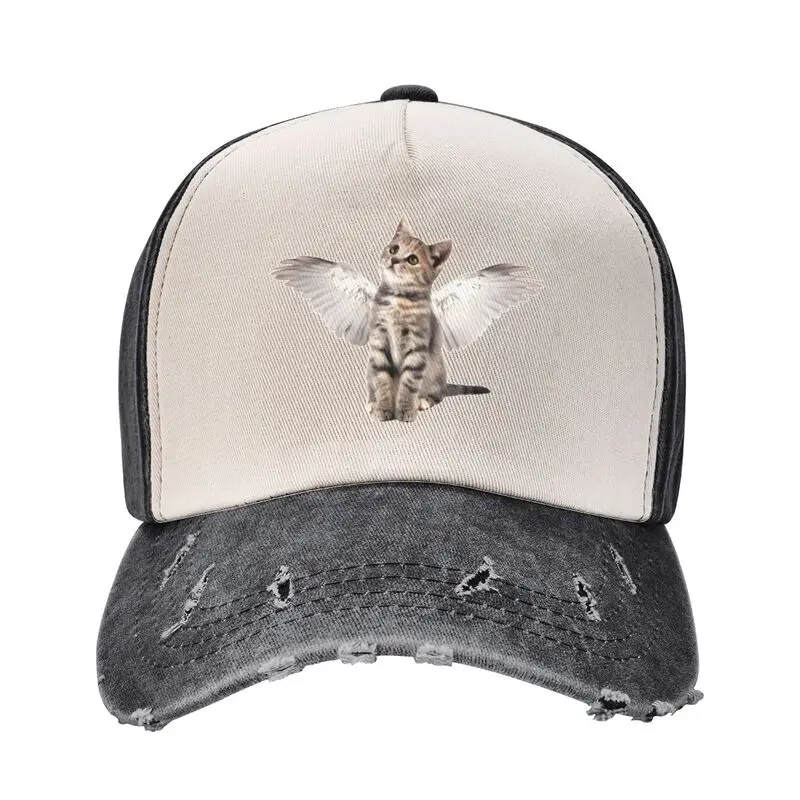 Custom Vintage Cartoom Angel Cat Baseball Cap for Men Women Cotton Snapback Trucker Hat