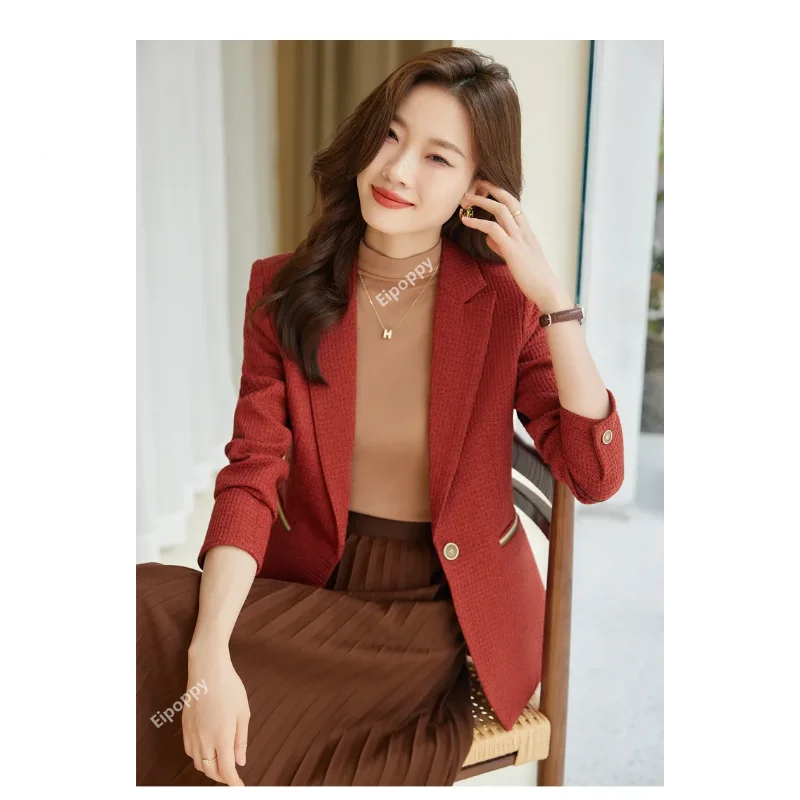 2024 New Women Blazer Brown Red Green Black Fashion Professional Formal Jackets One Button Business Office Ladies Work Coat Tops