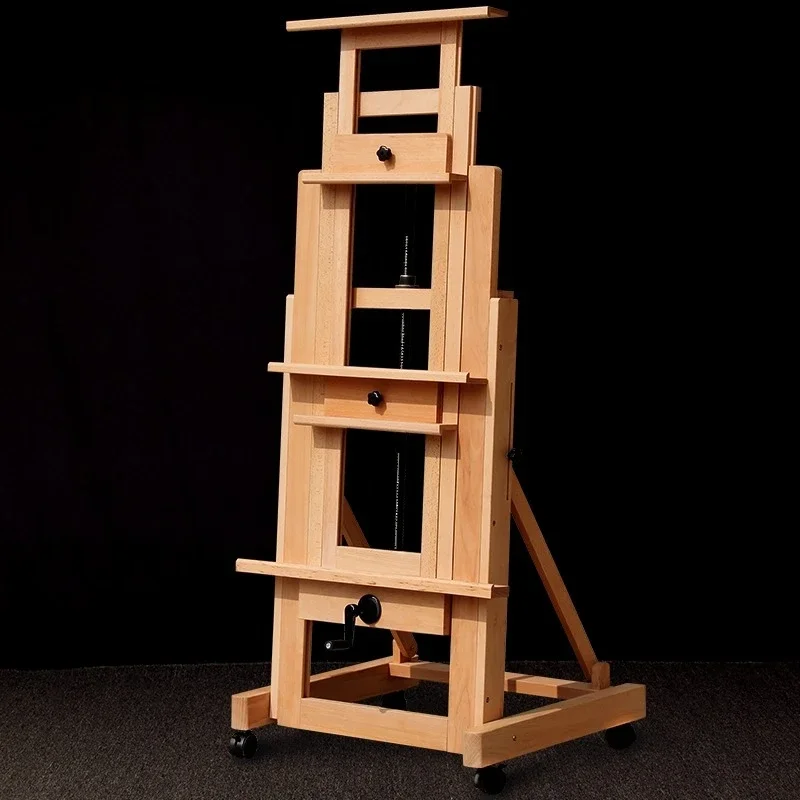 CZ Solid Wood Easel Beech Wood  Adjustable Mobile Sketching Chinese Painting Exhibition Stand  Floor Hand-Cranked  Set