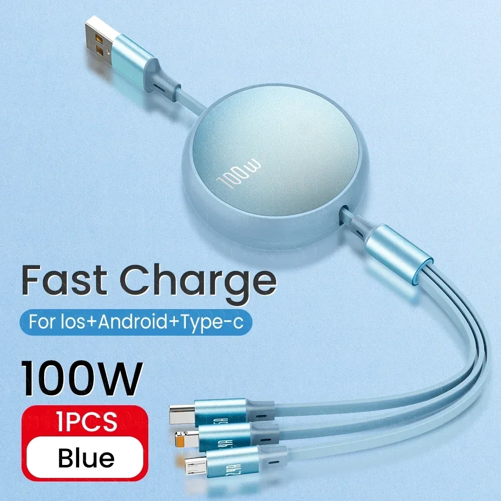 3-in-1 snel opladen USB-kabel Intrekbare draagbare micro USB Type C opladersnoer voor iPhone Samsung Xiaomi datakabel