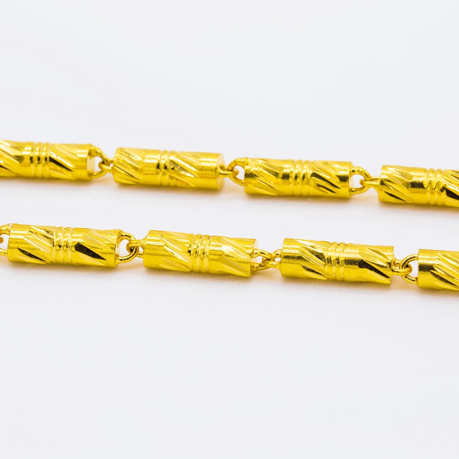 9999 24K real gold cylindrical double bamboo necklace real gold men's and women's solid color bamboo necklace gold jewelry