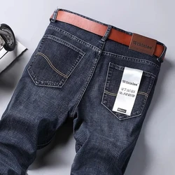 Wthinlee Slim Washed Jeans Casual Straight Stretch Fashion Classic Blue Black Work Denim Trousers Male Brand Clothing