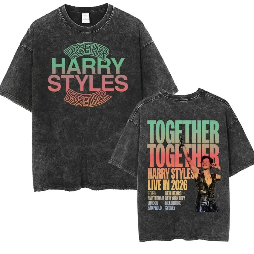 Fashion O-Neck Tshrit Vintage Washed Singer Harry Styles 2026 Tshrits Men Women 90s Retro Oversized Cozy Short Sleeve T-shirts