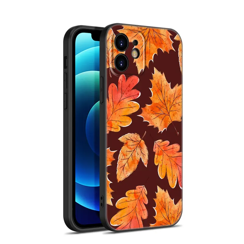 Autumn Leaves Fall Phone Case For Apple iPhone 12 13 Mini 11 14 Pro XS Max 6S 6 7 8 Plus 5S X XR SE 2020 2022 Soft Black Cover