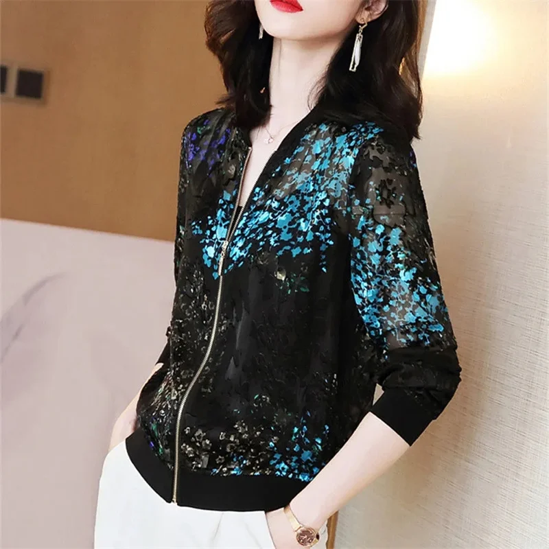 

Fashio Size 6XL Chiffon Printed Baseball Uniform Women's 2022Summer New Short Jacket Sunscreen TopShort Thin Women's Shirt Coat