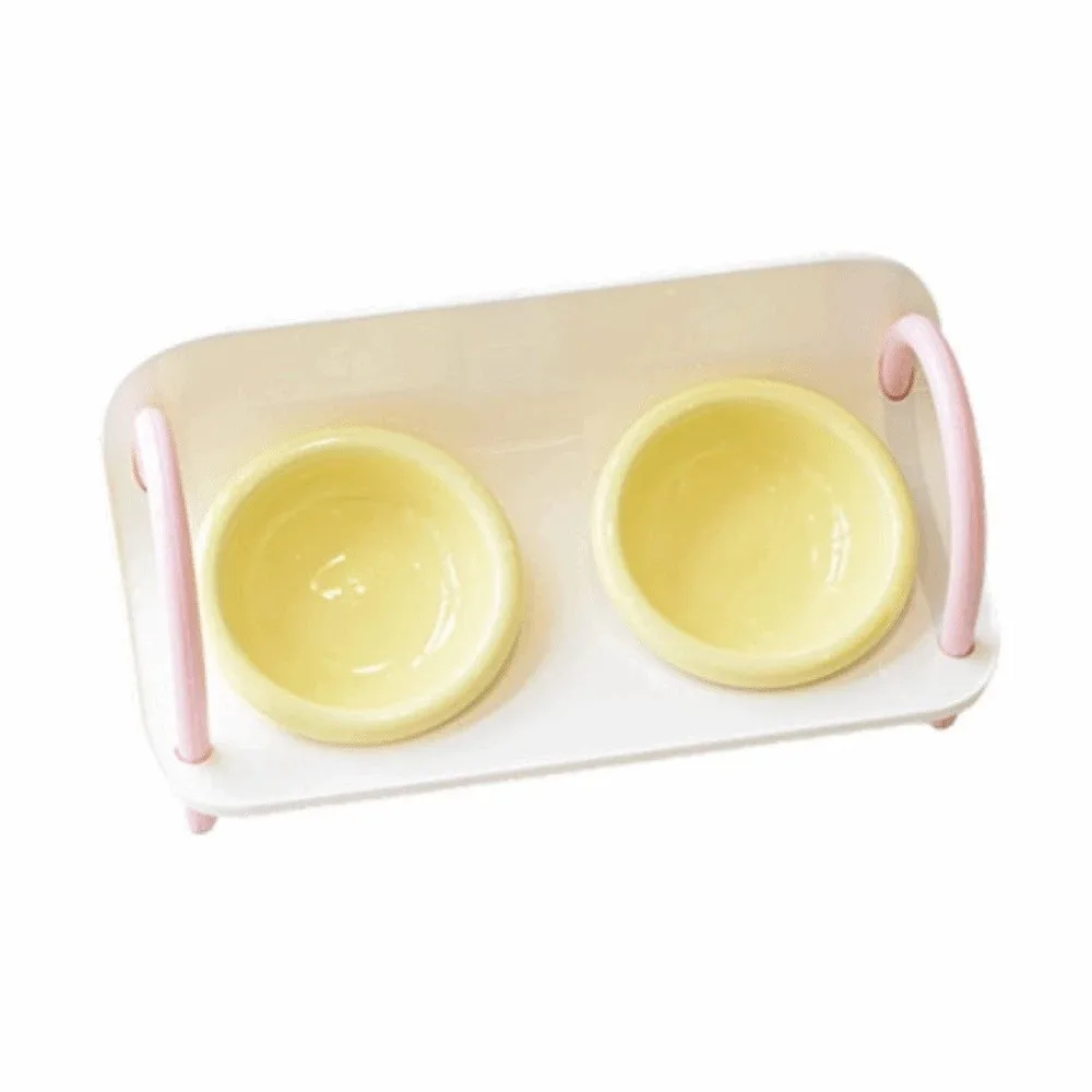 

Ceramic Pet High Footed Bowl Double Bowls Non-Slip Cat Food Water Bowl Adjustable Height Anti-flip Pet Food Dispenser