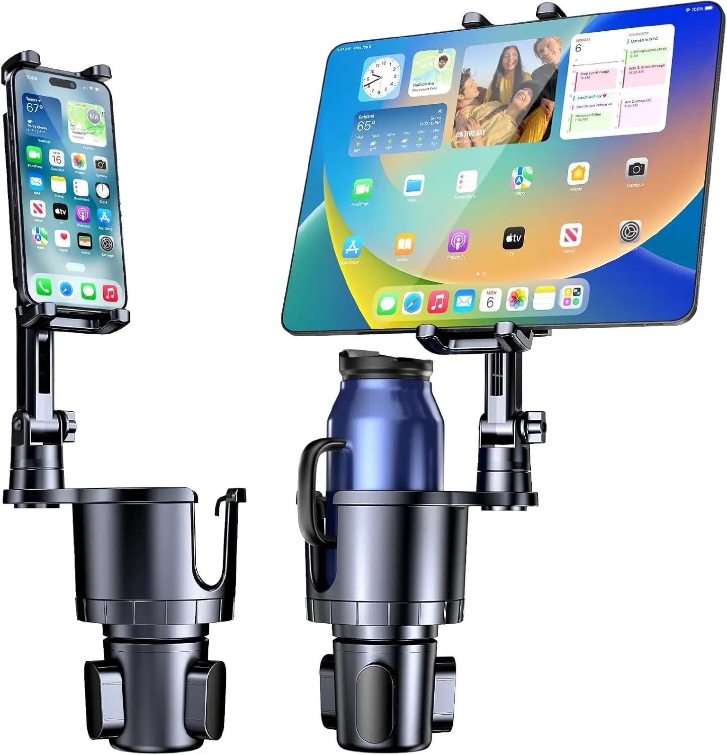 2 In 1 Cup Holder Tablet Holder Height Adjustment Arm Vehicle  Cradle  Installed In The Cup Carrier Stand For ipad iPhone 6-16