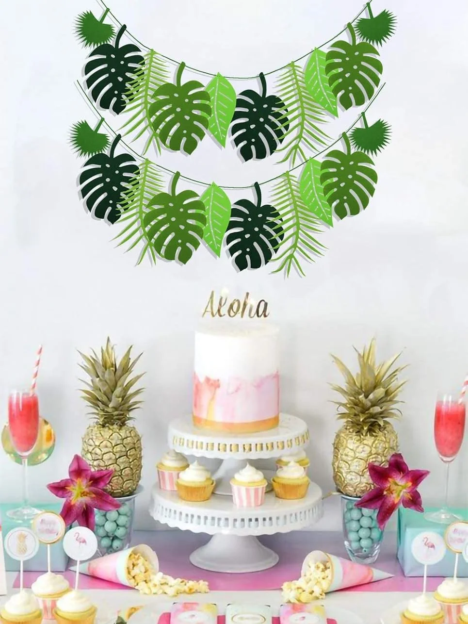2 stücke tropische Blatt Banner Hawaii Luau Party Blätter Girlande Sommer Strand Thema Hochzeit Geburtstags feier Dekor – Detail 5