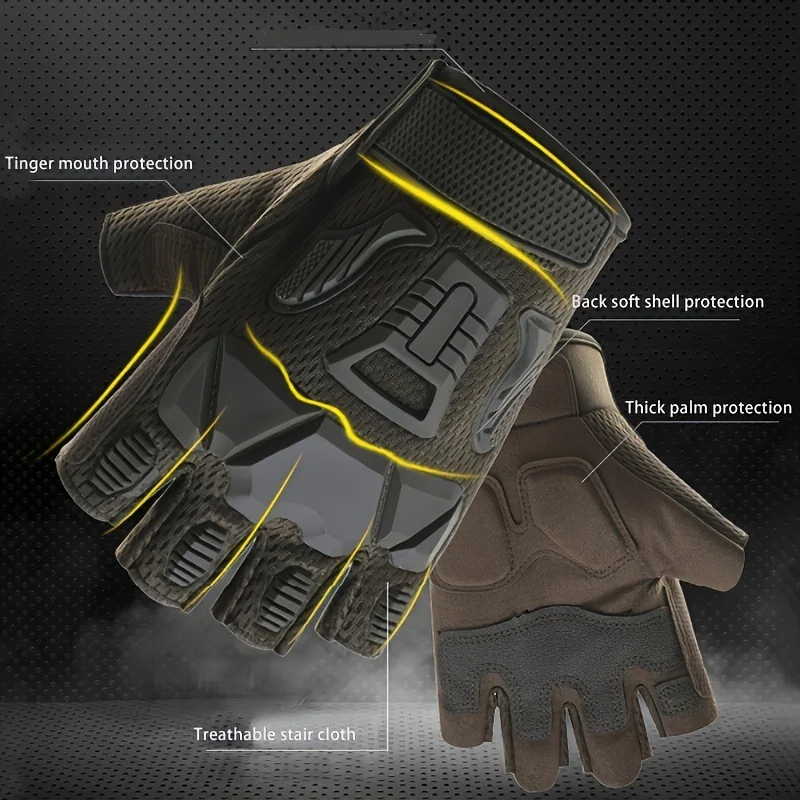 1 Pair Motorcycle Gloves Men Hard Shell Tactical Hunting Shooting Knuckle Protection Sports Half Finger Cycling Bike Gloves