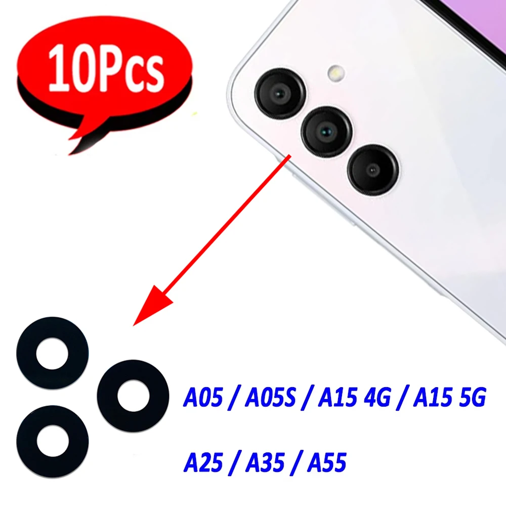 10Pcs，NEW For Samsung A06 A05 A05S A15 A16 4G A36 A56 5G A25 A35 A55 A26 Back Rear Camera Glass Lens With Ahesive Glue Sticker