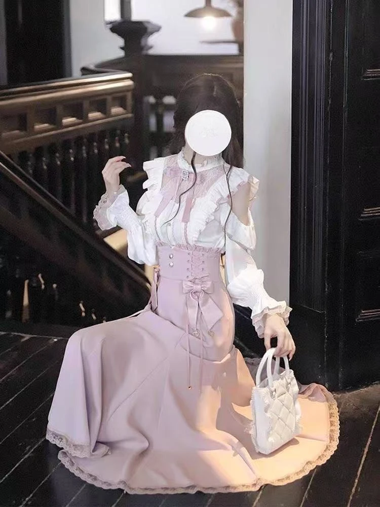 2026 여성 일본 카와이 2피스 세트 얇은 치마 정장 겨울 달콤한 리본 슬림 탑스 패션 뉴 빈티지 크리스마스 숏 아웃핏