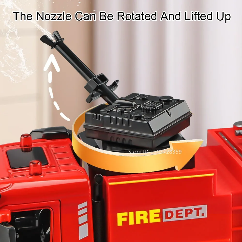 1/32 Ladder Truck Model Toys for Boys Metal Diecast Water Tanker Trucks with Pull Back Sound Light Engineering Vehicle Gifts