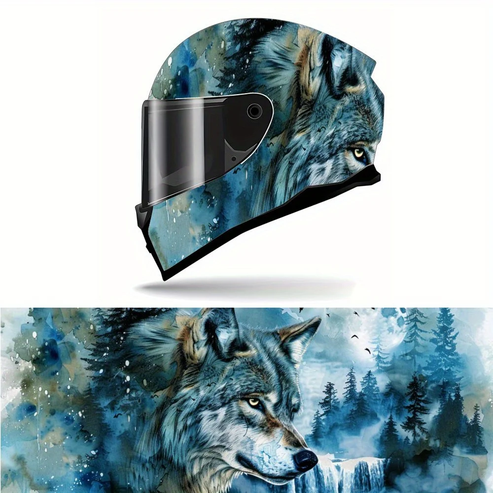 

Ink - Wash Wolf Shadow PVC Motorcycle Helmet Vinyl Wrap, Self-Adhesive Waterproof Sticker, Anti-Scratch Decorative Film for Full