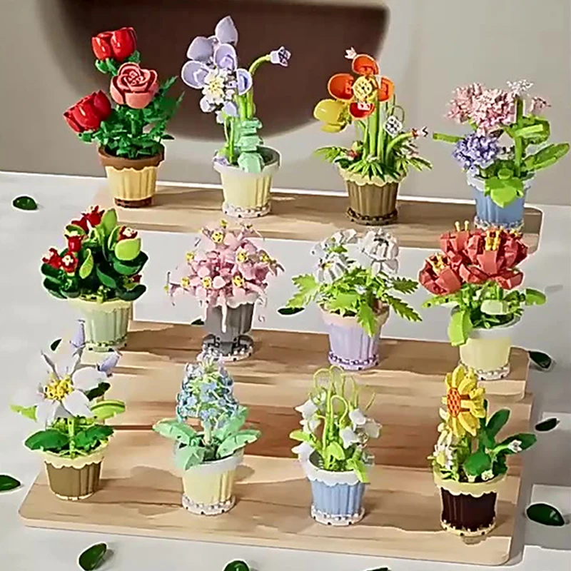 New Product Simulation Small Potted Bouquet Ornaments Tiny Particles Assembled Building Blocks Leisure Toys Girls Birthday Gifts