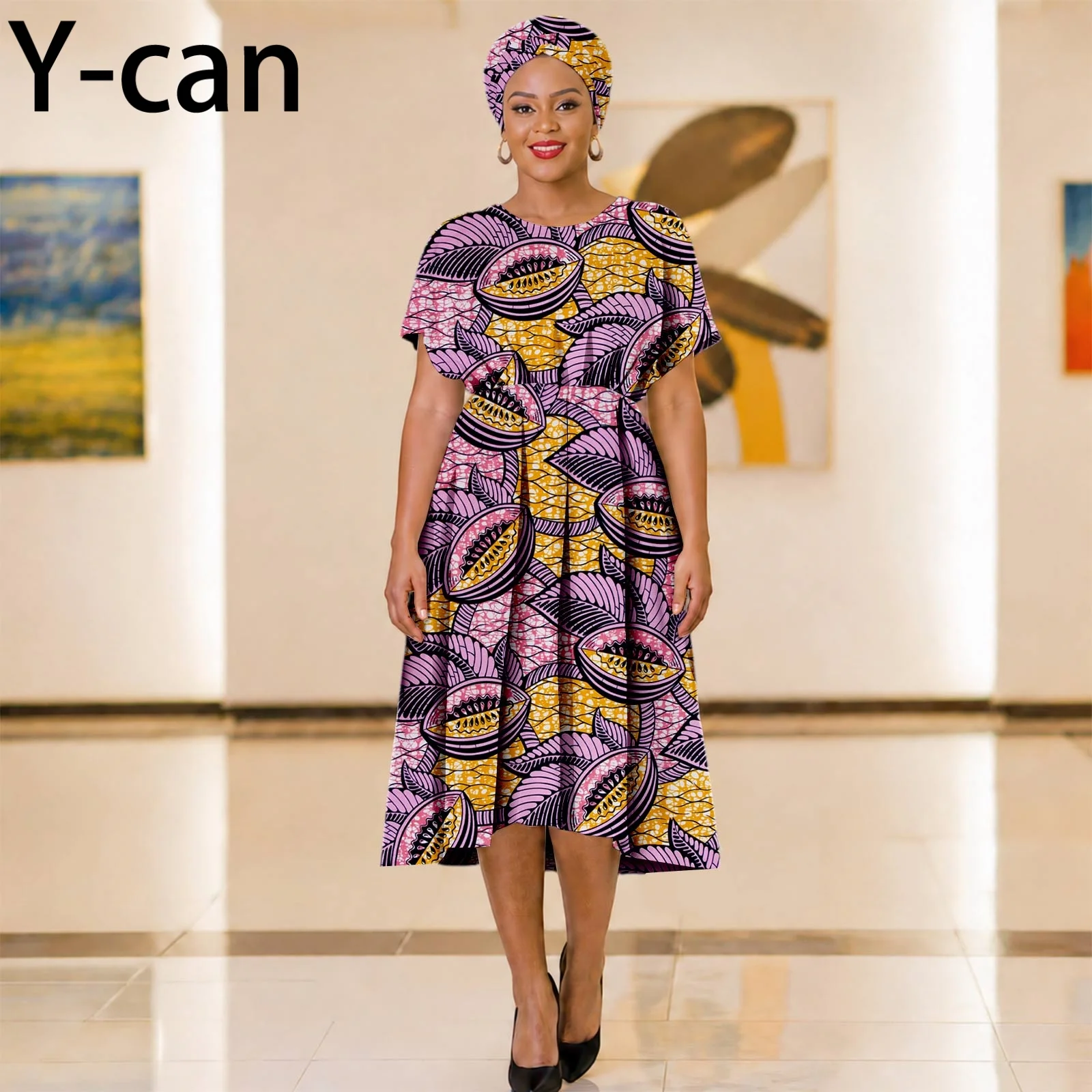 African Church Dresses for Women Elegant O-neck Ruffled Sleeve Midi Dress Gown for Party Wedding Evening Festival Tribal 2625080