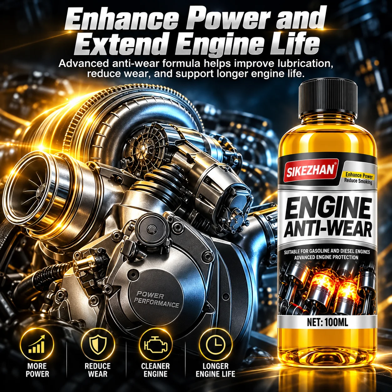SIKEZHAN Engine Anti-Wear Protector & Noise/Vibration Reducer - Nano Blue Smoke Repair Oil Additive for Cars, Engine Protection
