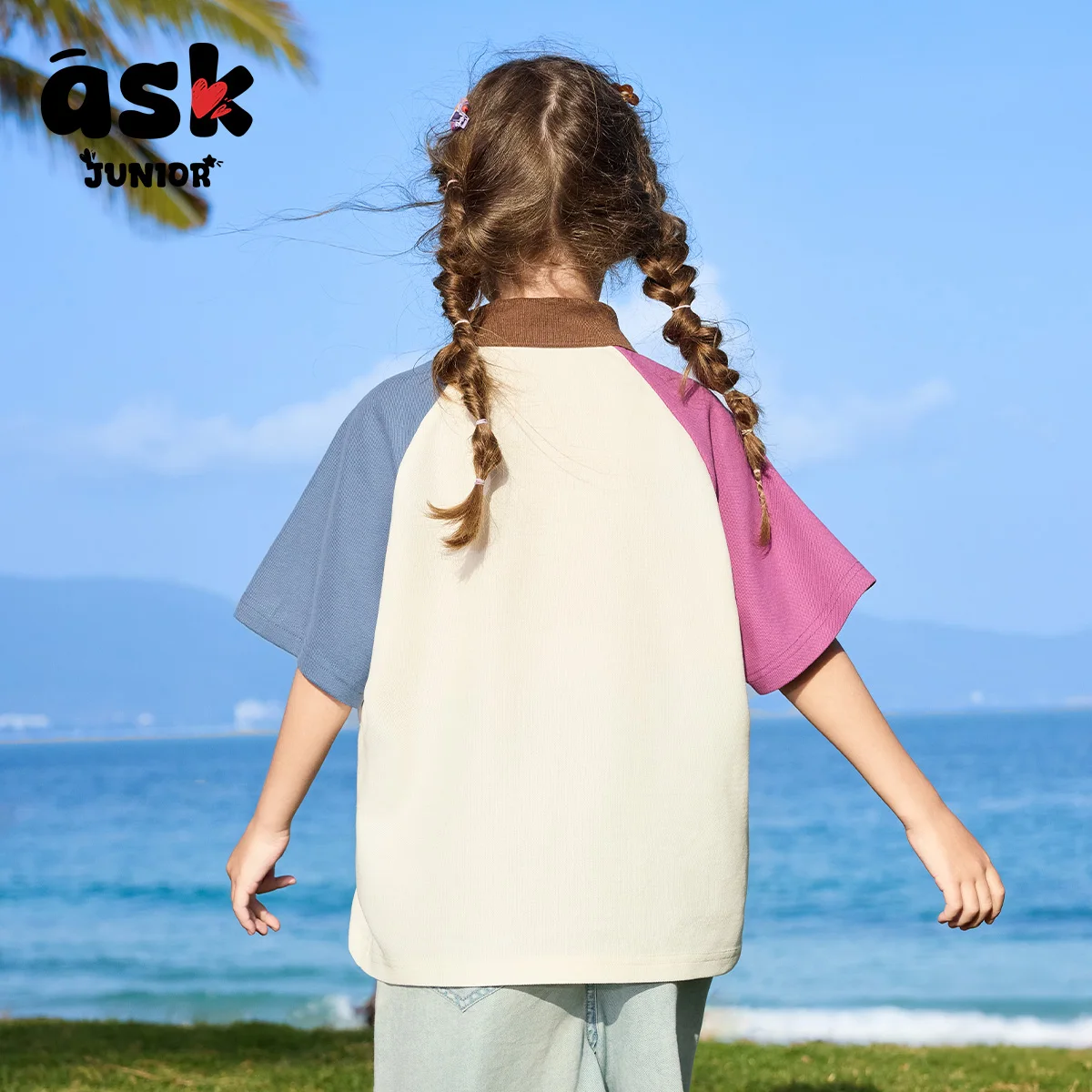 تي شيرت Ask Junior Girls Summer Vintage بألوان متباينة لطيف مطبوع بأكمام قصيرة #2