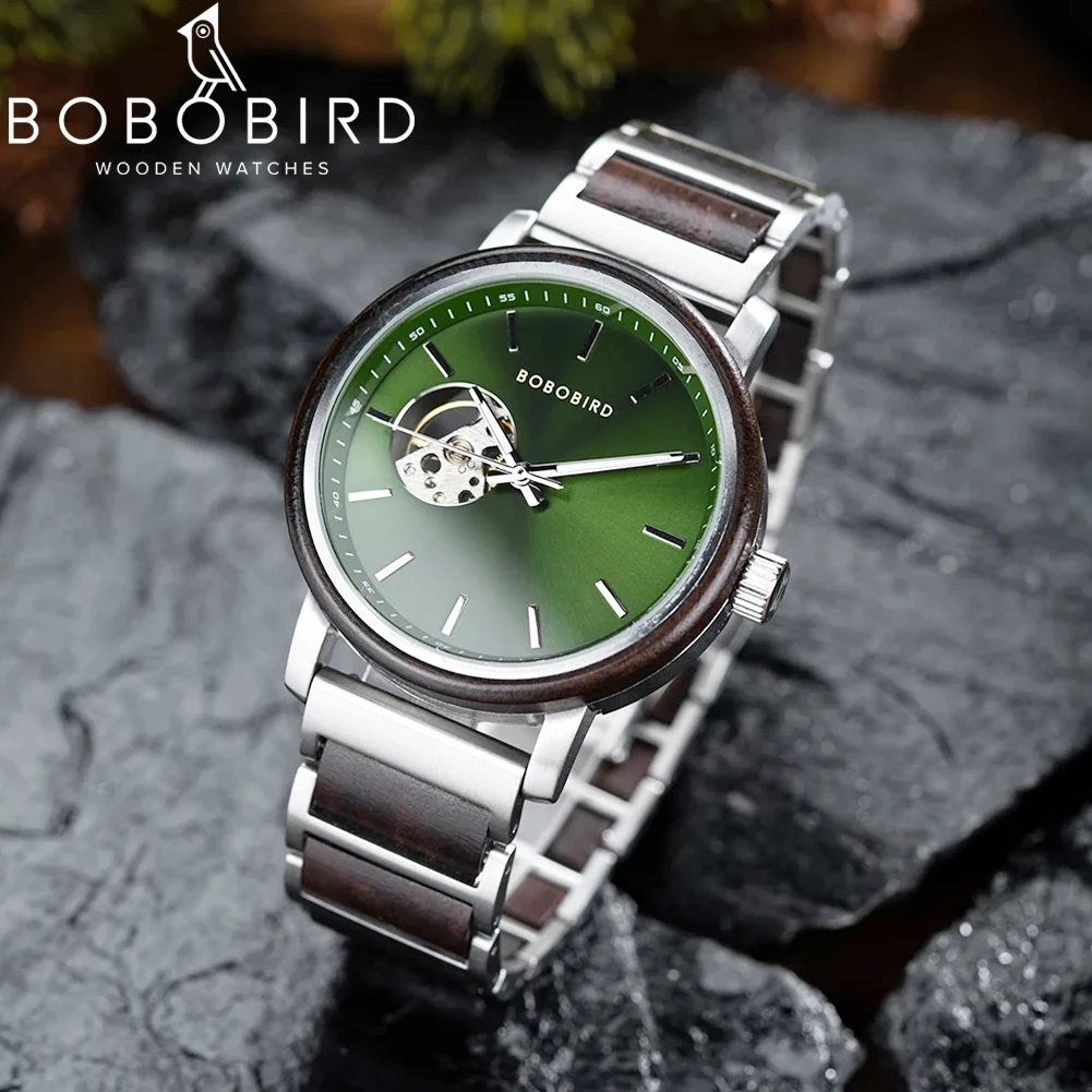 Мужские часы BOBO BIRD, автоматические механические наручные часы из цельного дерева, индивидуальное имя, задняя крышка, текст, отличный рождественский подарок, дропшиппинг