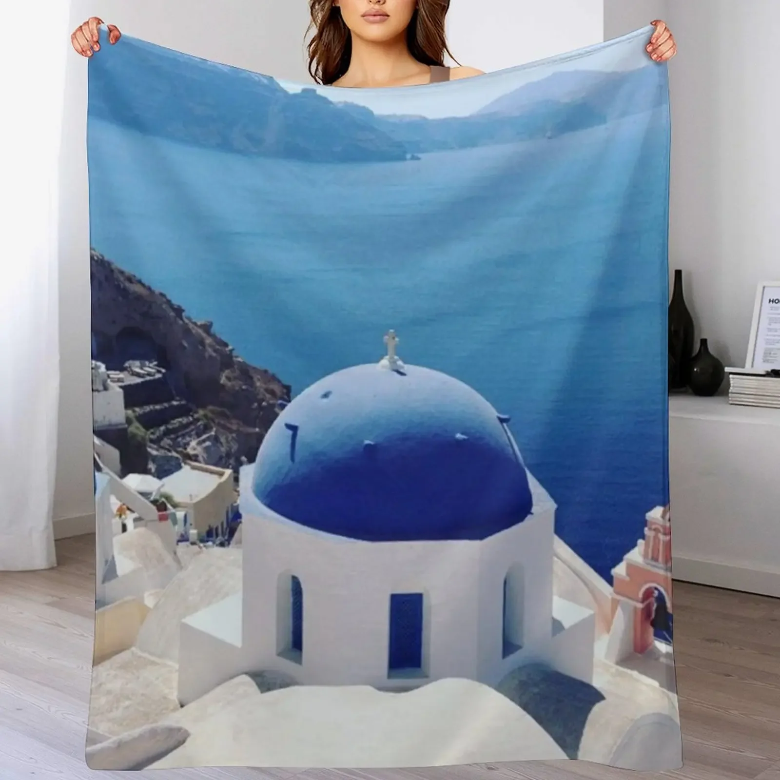 

New Oia Santorini Throw Blanket Cozy Sofa Blanket for TV Watching Napping