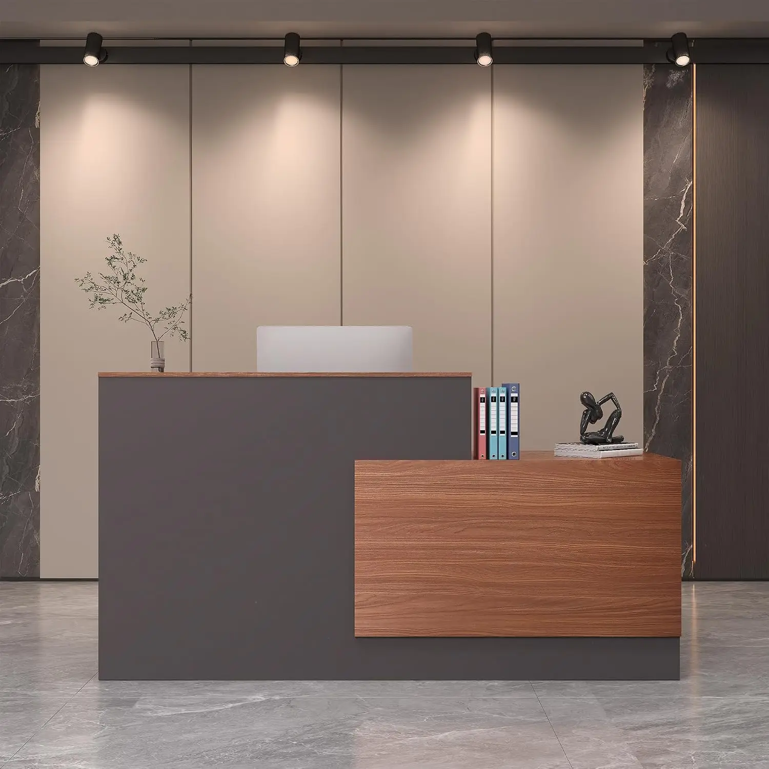 L-Shaped Reception Desk with Lockable Drawers, Adjustable File Cabinet & Keyboard Tray, Modern Front Counter for, Customized