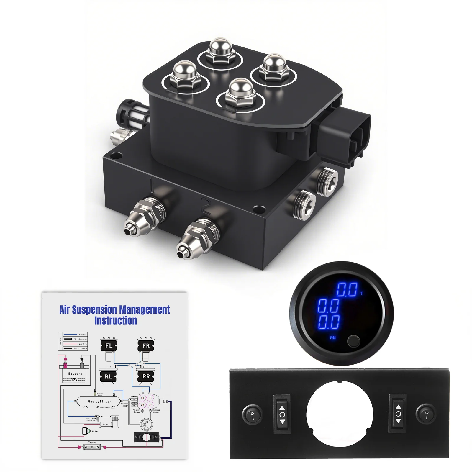 

NEW! Universal Air Ride Suspension Three in One Display Pressure Gauge W/ Solenoid Valve and Control Panel Ship Type Switch Kit