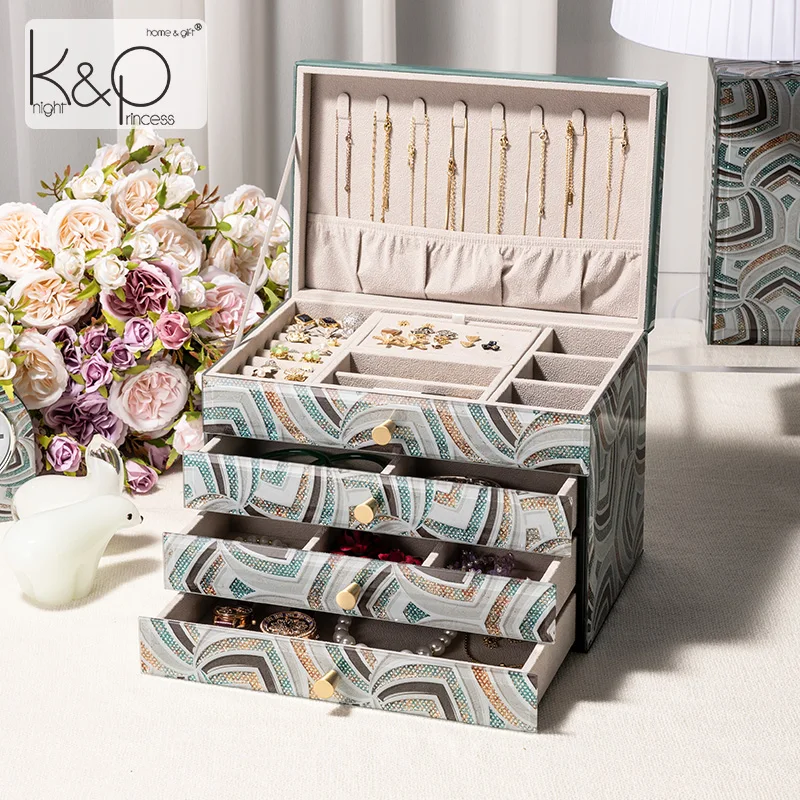 

Hongmao Стеклянная коробка для хранения ювелирных изделий, роскошный органайзер для ювелирных изделий, женские кольца, серьги, ожерелье, органайзер, коробка для хранения