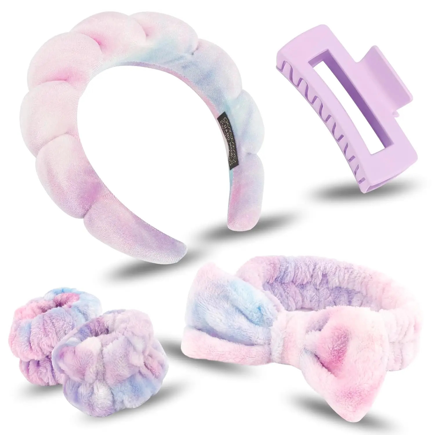 

5pcs Spa Headband Wristband Set with Hair Clips,Skincare Headbands for Washing ,Makeup Headband Wrist Bands Teen Girl Gifts