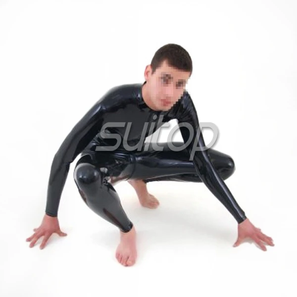 

Suitop black rubber catsuit with front zip through crotch