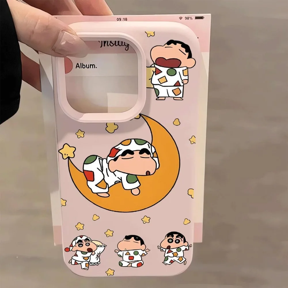 تلوين شين تشان جراب هاتف آيفون 16 15 14 13 12 11 برو ماكس 12 13 Mini X XR XS SE 7 8 14 15 16 Plus غطاء سيليكون سائل