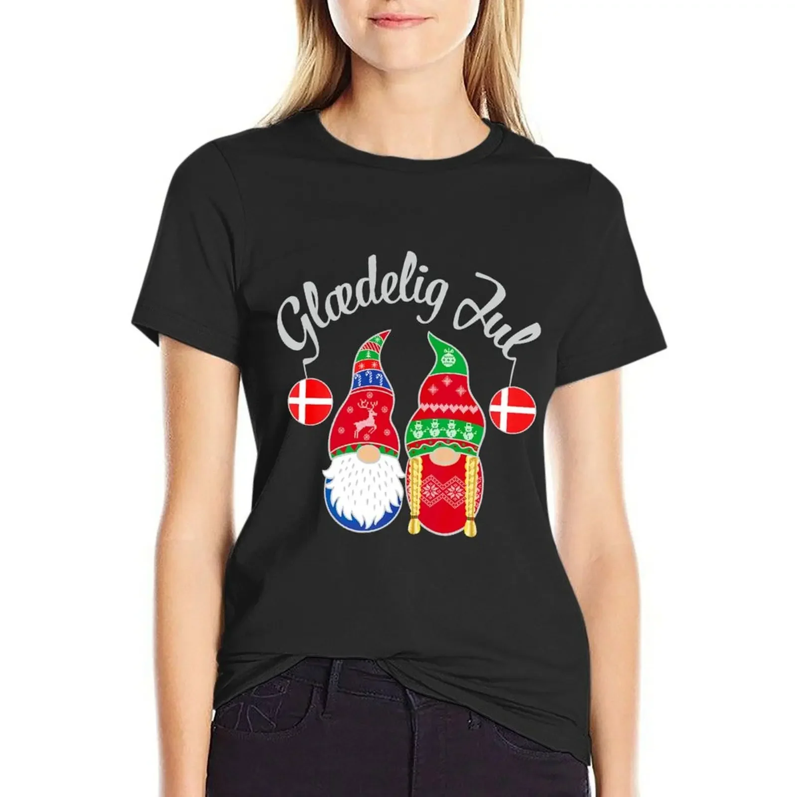 

Glaedelig Jul Danish Merry Christmas Denmark Nisse T-Shirt tops Aesthetic clothing t shirts for Womens