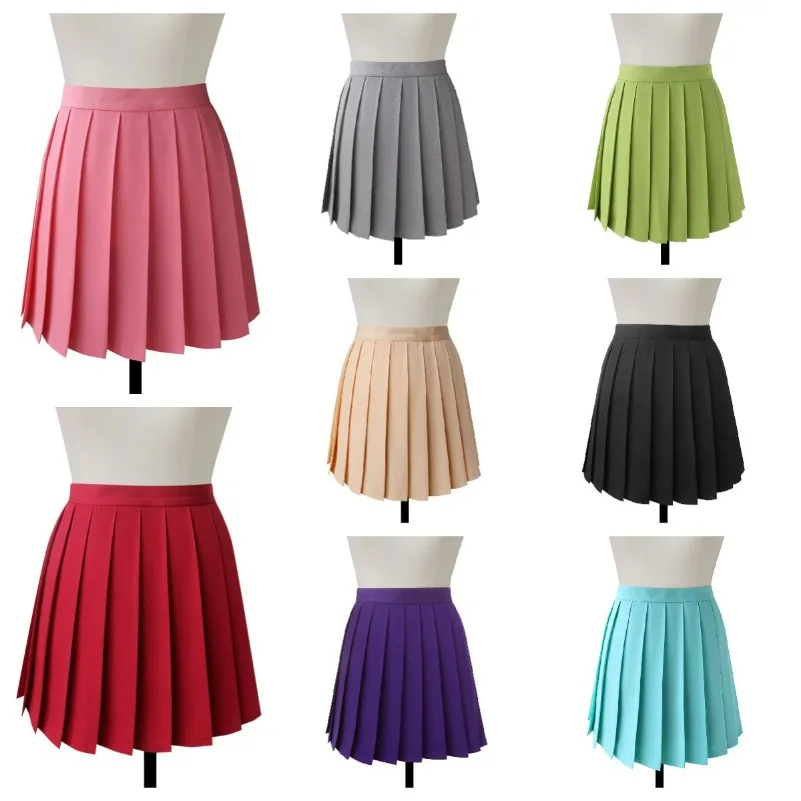 

Women Solid Color Skirt With Necktie Bowtie Harajuku Preppy Mini Japanese School Uniforms Girls Summer Jupe Kawaii Skirt