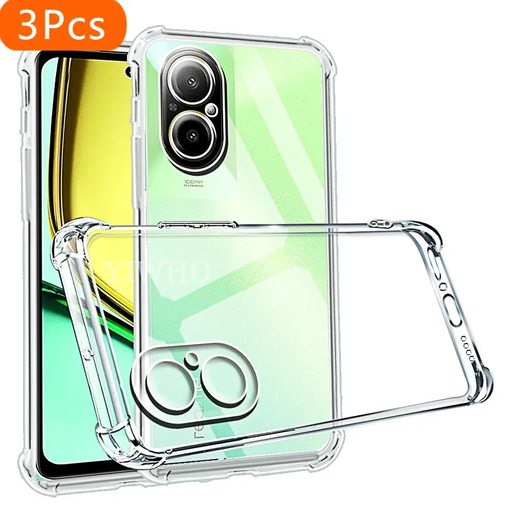 Противоударный чехол для телефона Realme C67 4G, 3 шт., прозрачный силиконовый мягкий ТПУ C55 C53 C51 C35 C33 2023, задняя крышка C 67 55 53