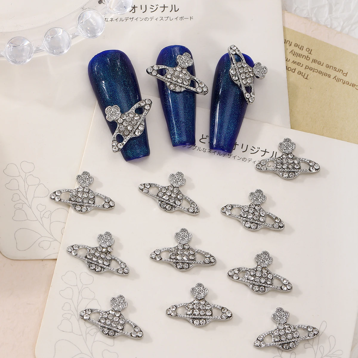 10 Stuks Europese En Amerikaanse Stijl Volledige Diamant Saturnus Planeet Legering Strass Y 2K Metalen Stijl Diy Nageldecoratie