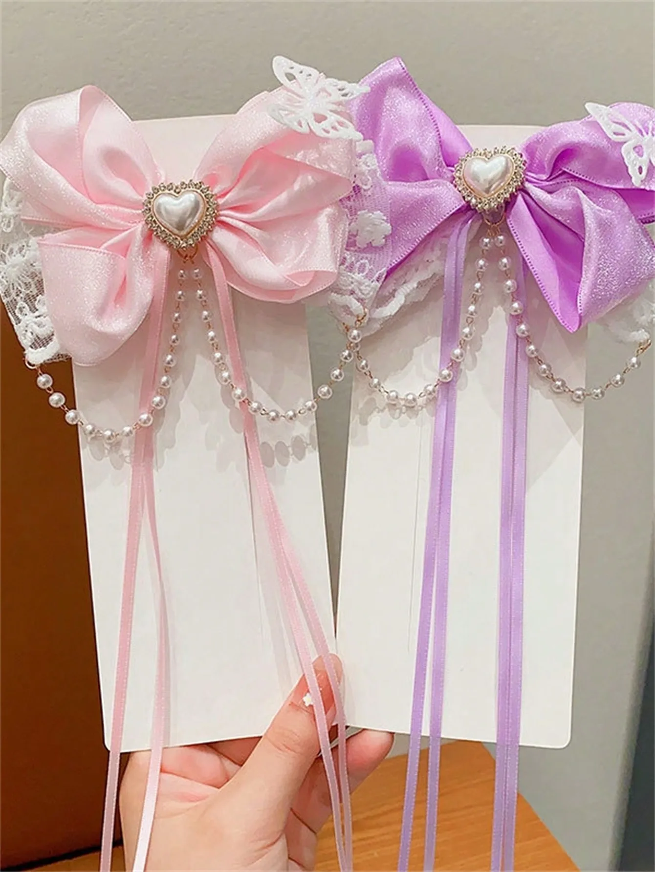 1 Women\'s spring new bow hair clip Love Jewel Sweet hair accessory Fringe streamer Back hair clip hair accessory