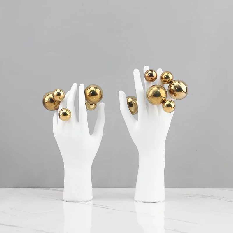 Creative Abstract Figures Sculpture Room Aesthetics Decor  Golden Ball Decorative Character Hand Palm Crafts Desk Decoration