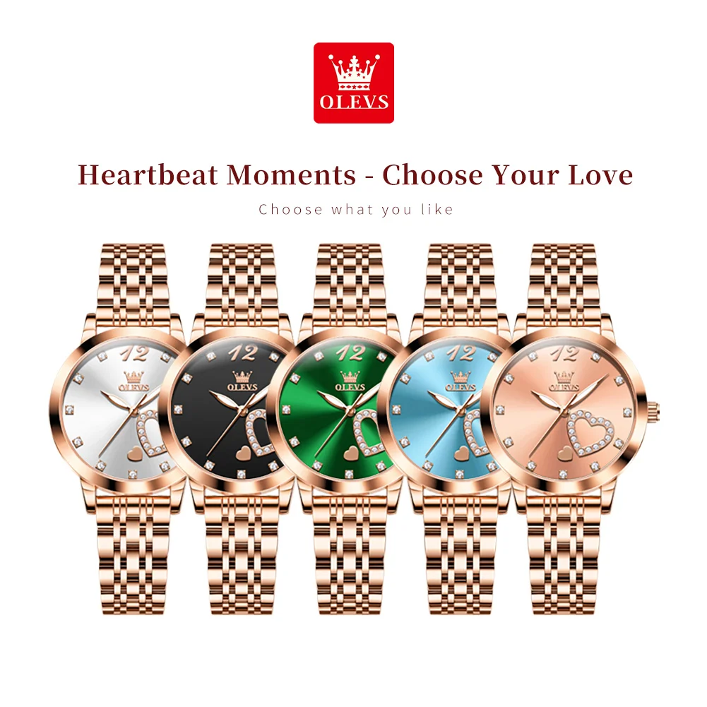 OLEVS 5189 Orologio da donna Orologio da polso al quarzo in acciaio inossidabile di lusso Orologio da donna luminoso impermeabile Set di braccialetti Regali Quadrante a cuore