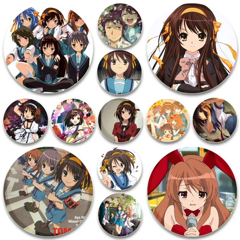 The Disappearance of Haruhi Suzumiya Tinplate Pins Round Cartoon Brooches for Backpack Accessories Anime Collection Badge